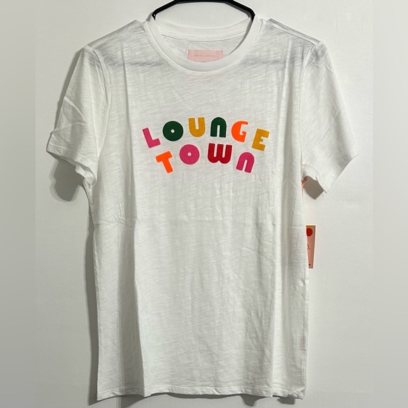 Ban.do White Slub Tee with Multi Colored Graphic "Lounge Town" - Picture 1 of 2